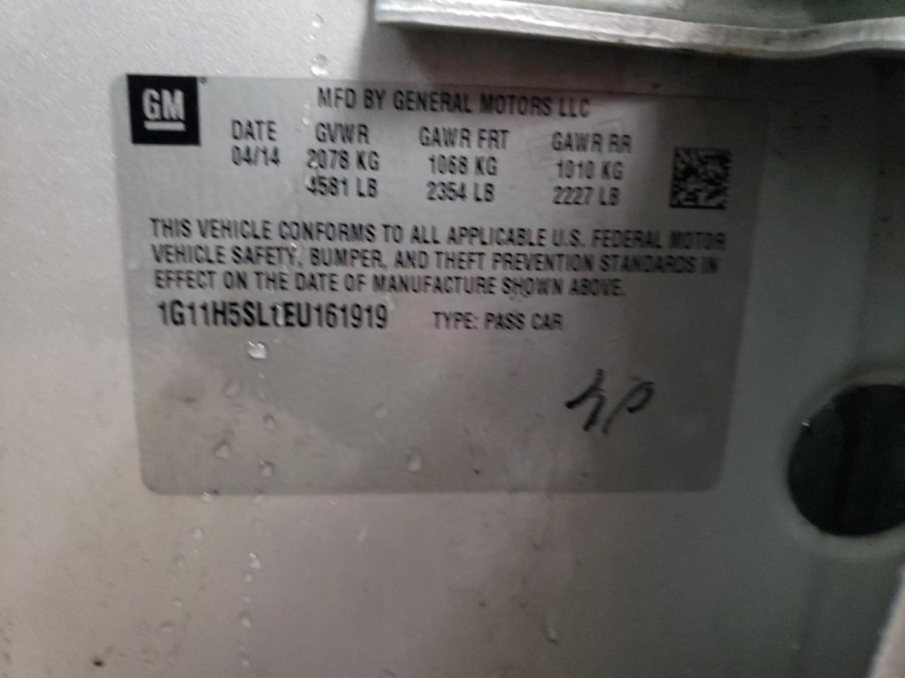 1G11H5SL1EU161919 2014 Chevrolet Malibu Ltz