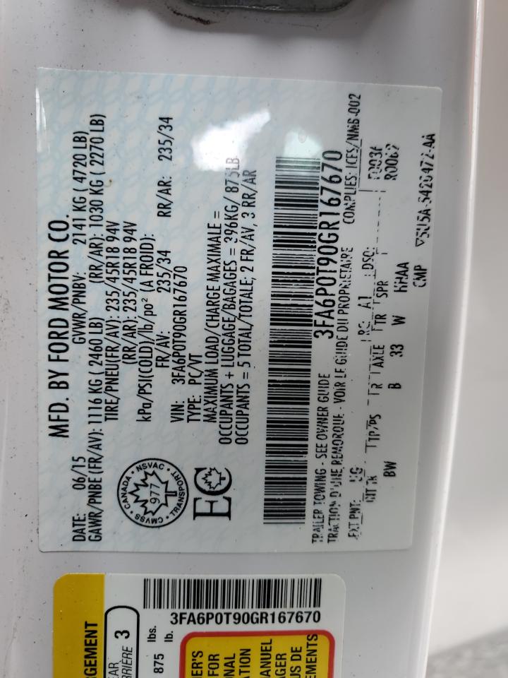3FA6P0T90GR167670 FORD FUSION 2016