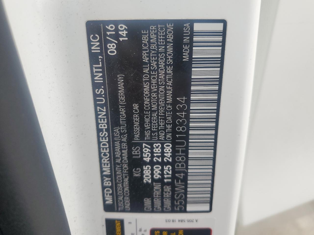 55SWF4JB8HU183434 2017 Mercedes-Benz C 300