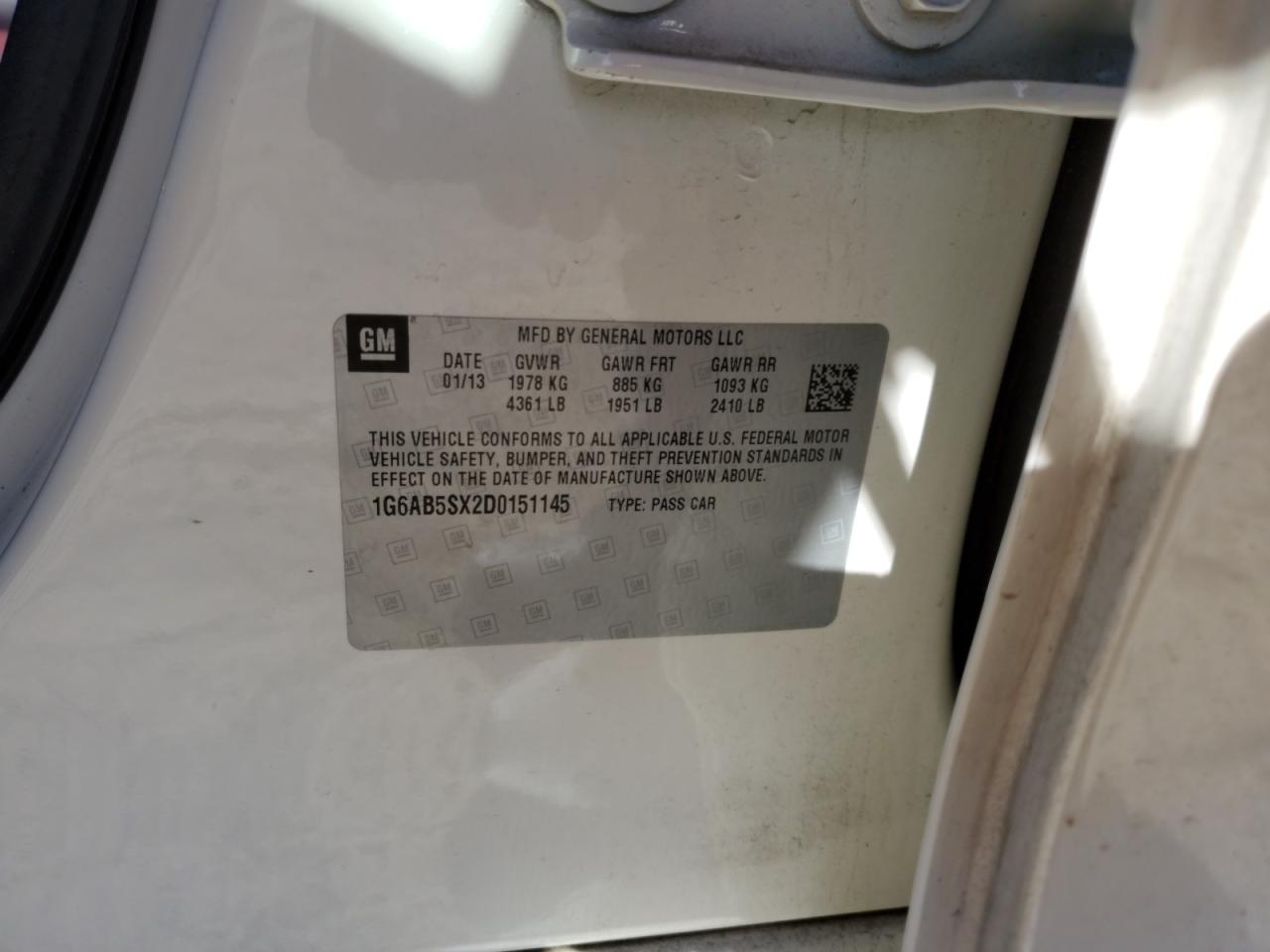 1G6AB5SX2D0151145 2013 Cadillac Ats Luxury