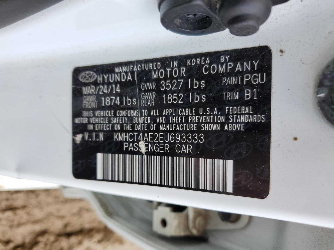 KMHCT4AE2EU693333 2014 Hyundai Accent Gls