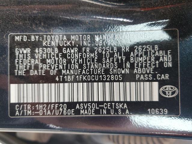 2012 Toyota Camry Base VIN: 4T1BF1FK0CU132805 Lot: 51130794