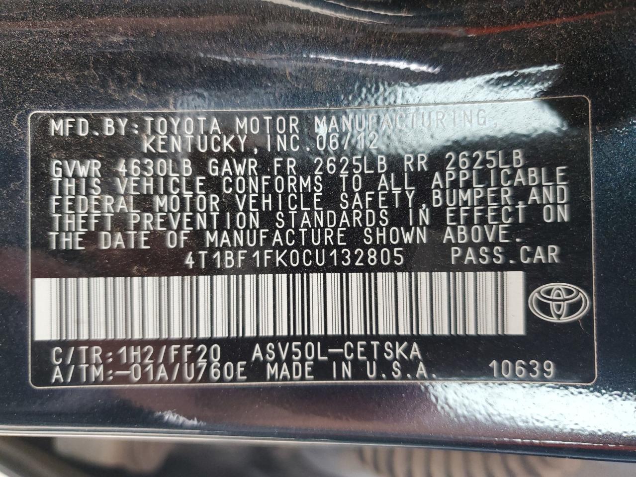 4T1BF1FK0CU132805 2012 Toyota Camry Base