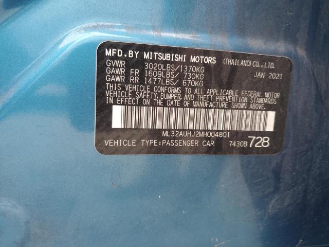 2021 Mitsubishi Mirage Es VIN: ML32AUHJ2MH004801 Lot: 50312294