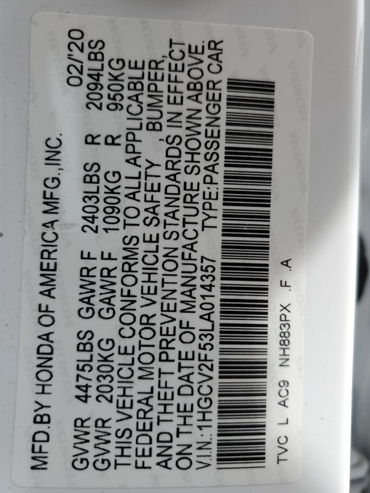 1HGCV2F53LA014357 HONDA ACCORD 2020