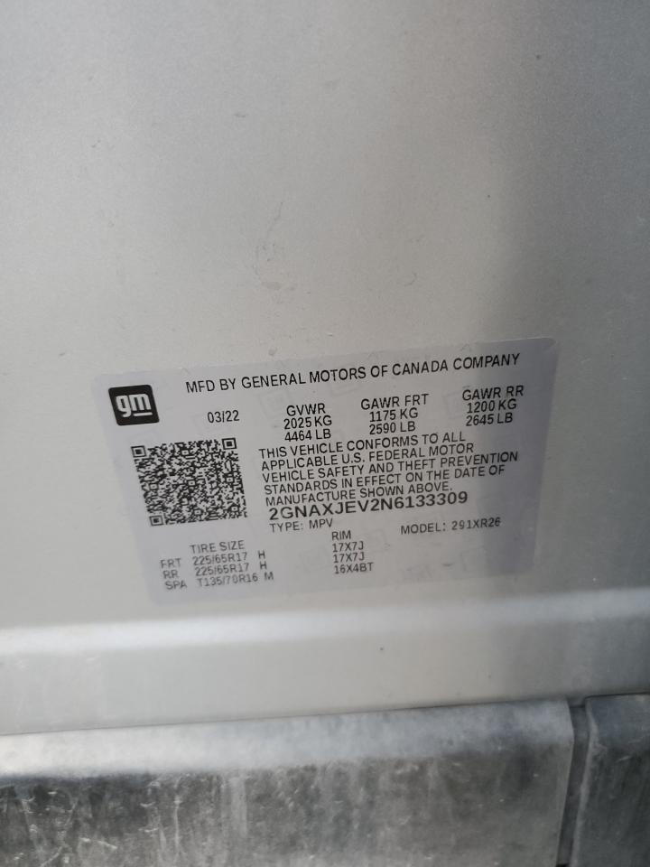 2GNAXJEV2N6133309 CHEVROLET EQUINOX 2022