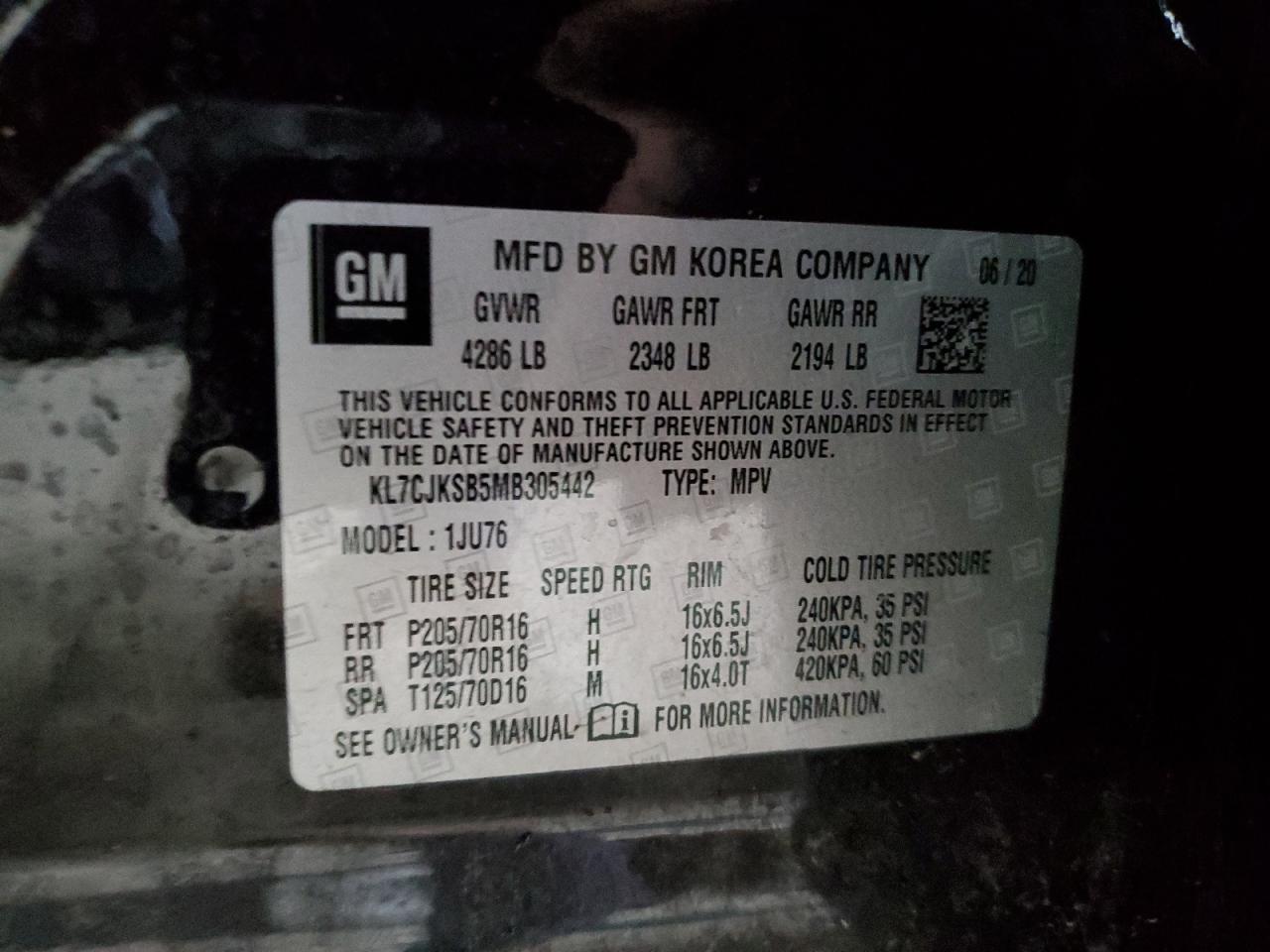 KL7CJKSB5MB305442 2021 Chevrolet Trax Ls