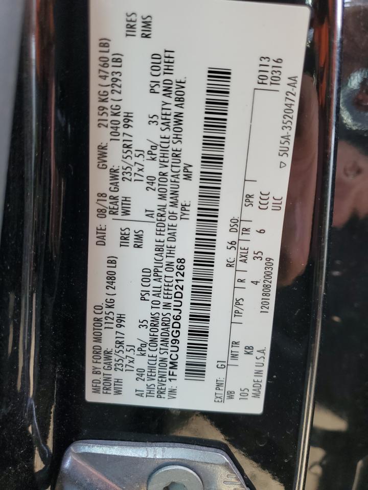 1FMCU9GD6JUD21268 FORD ESCAPE 2018