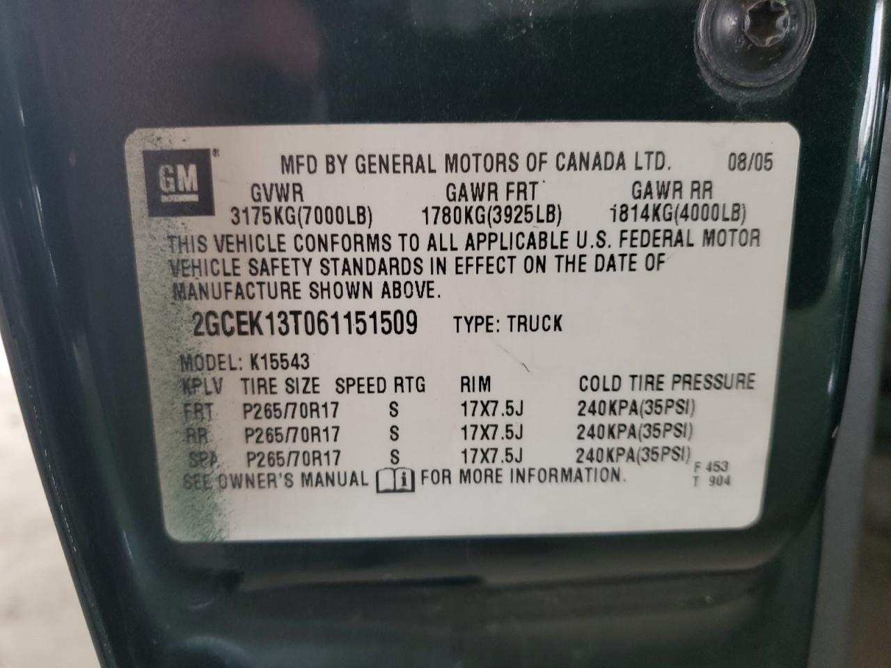 2GCEK13T061151509 2006 Chevrolet Silverado K1500