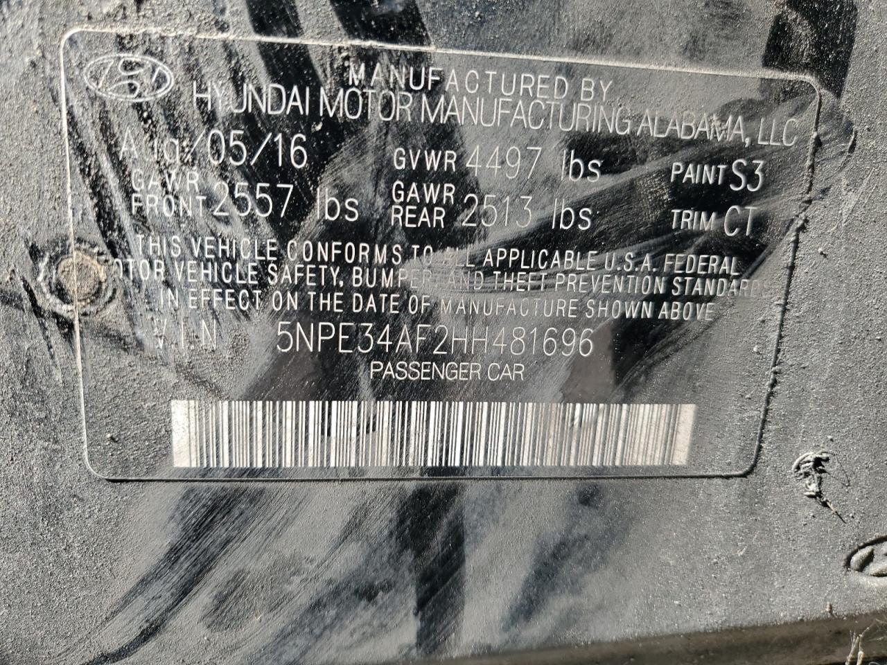 5NPE34AF2HH481696 2017 Hyundai Sonata Sport