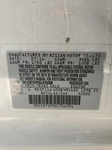 2016 Nissan Versa S VIN: 3N1CN7AP0GL916356 Lot: 50658914