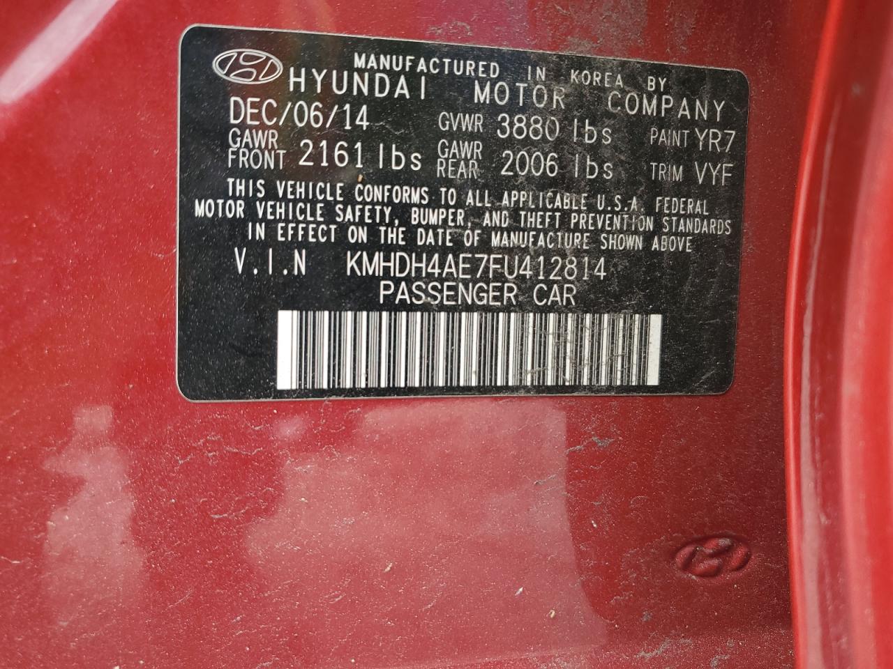 KMHDH4AE7FU412814 2015 Hyundai Elantra Se