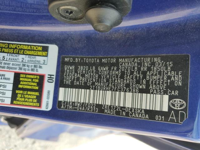 2015 Toyota Corolla L VIN: 2T1BURHE7FC376386 Lot: 52636144