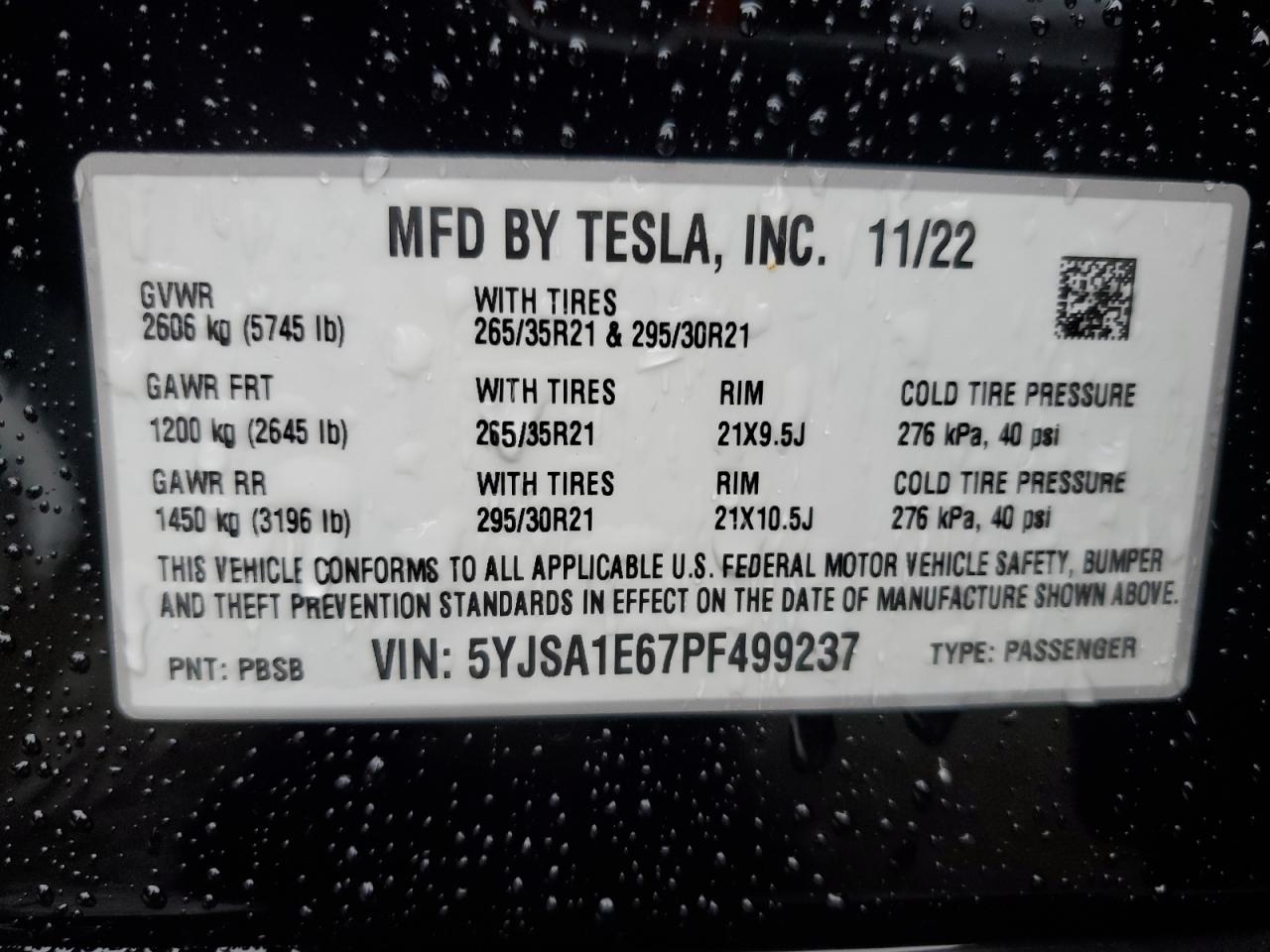 5YJSA1E67PF499237 2023 Tesla Model S