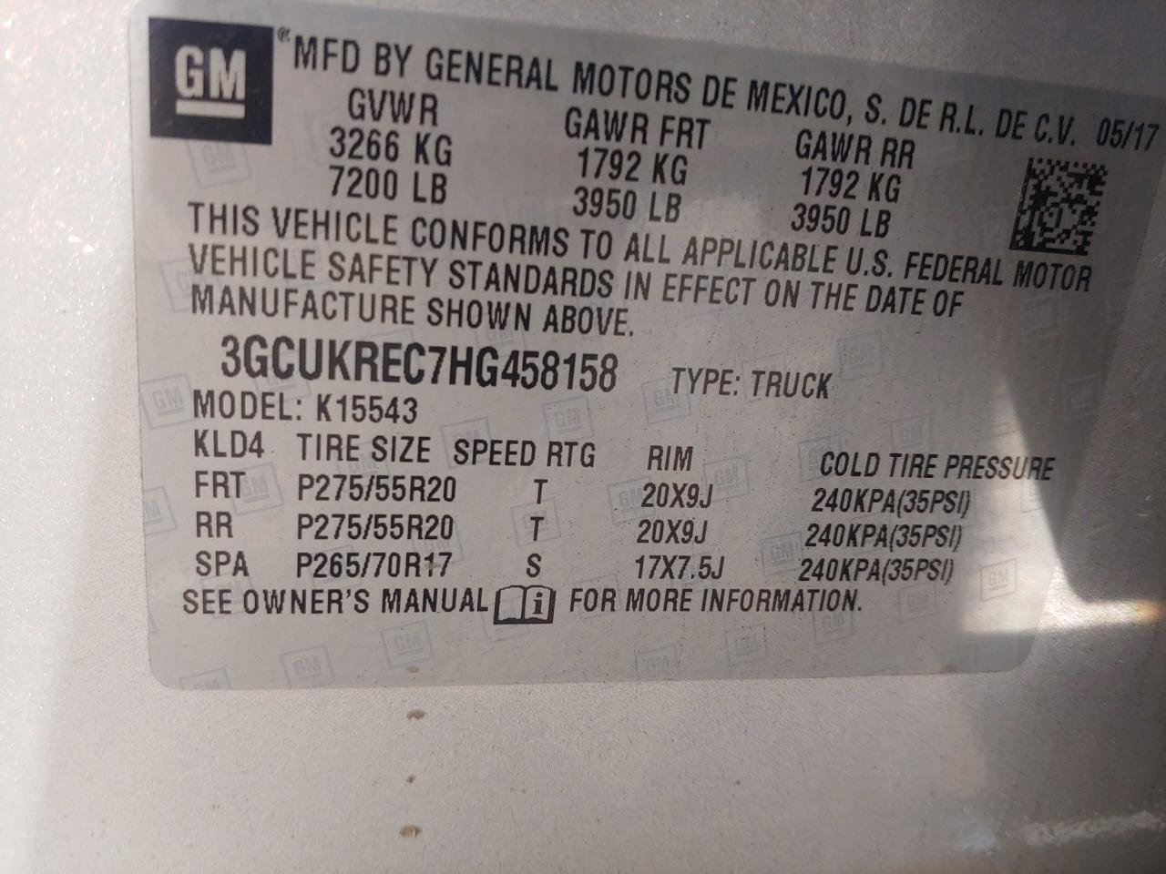 3GCUKREC7HG458158 CHEVROLET ALL Models 2017