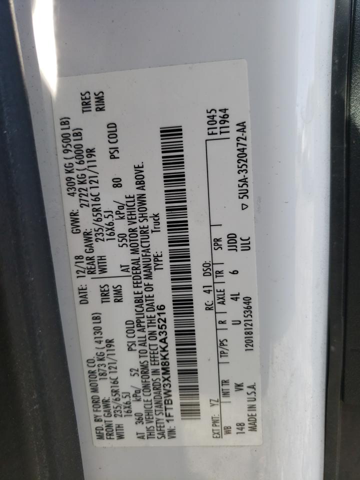 1FTBW3XM8KKA35216 FORD TRANSIT 2019