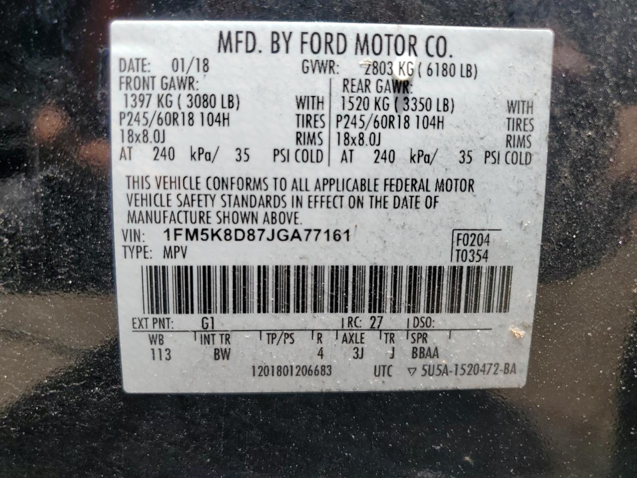 1FM5K8D87JGA77161 2018 Ford Explorer Xlt