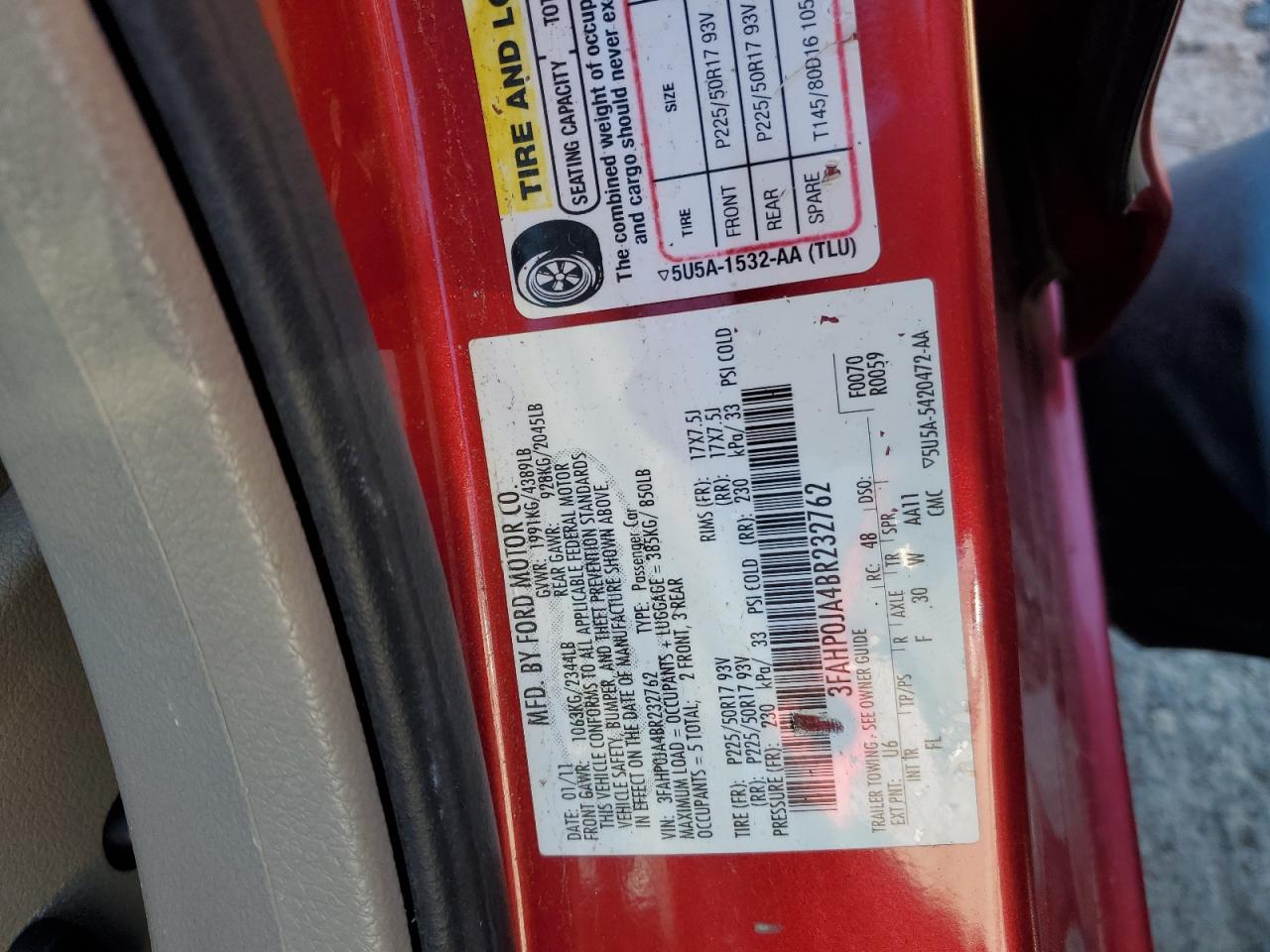 3FAHP0JA4BR232762 2011 Ford Fusion Sel