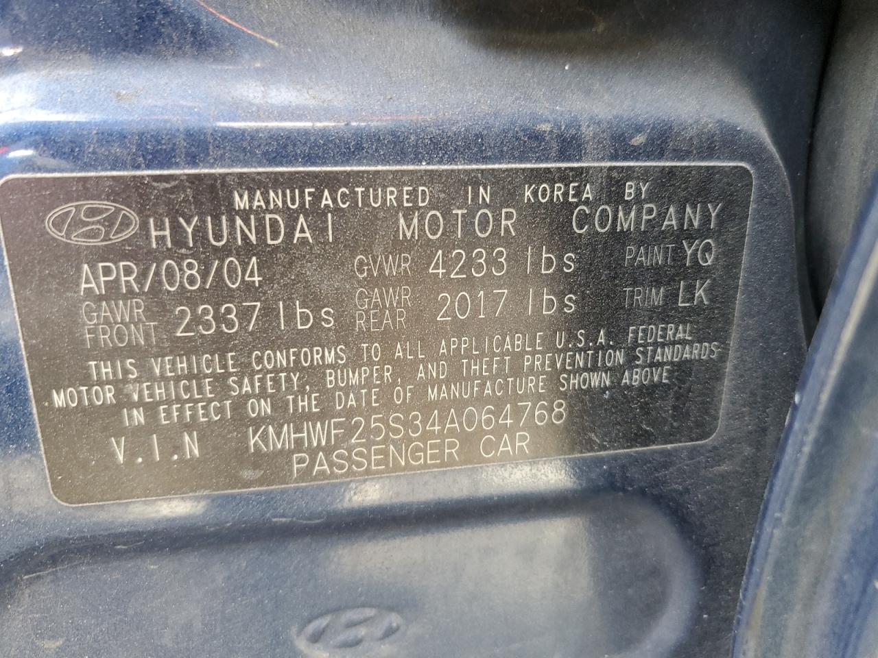 KMHWF25S34A064768 2004 Hyundai Sonata Gl