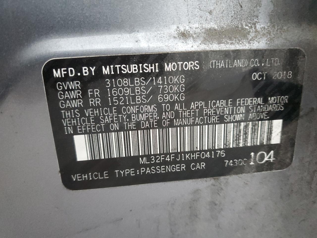 ML32F4FJ1KHF04176 2019 Mitsubishi Mirage G4 Se