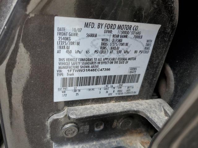 2008 Ford F350 Srw Super Duty VIN: 1FTWW31R48EC47396 Lot: 50319914