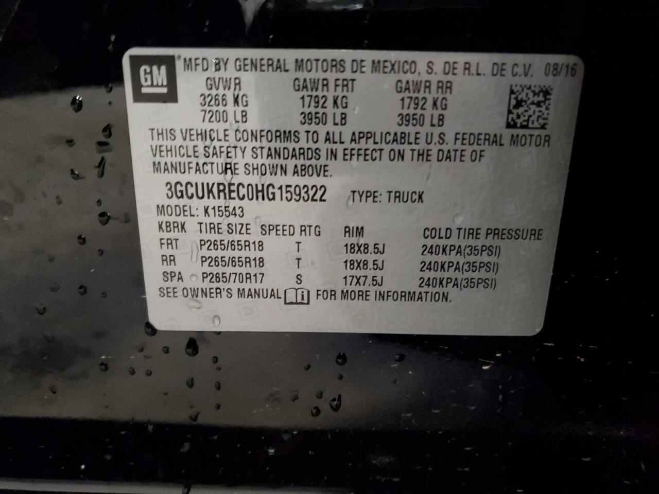 3GCUKREC0HG159322 2017 Chevrolet Silverado K1500 Lt