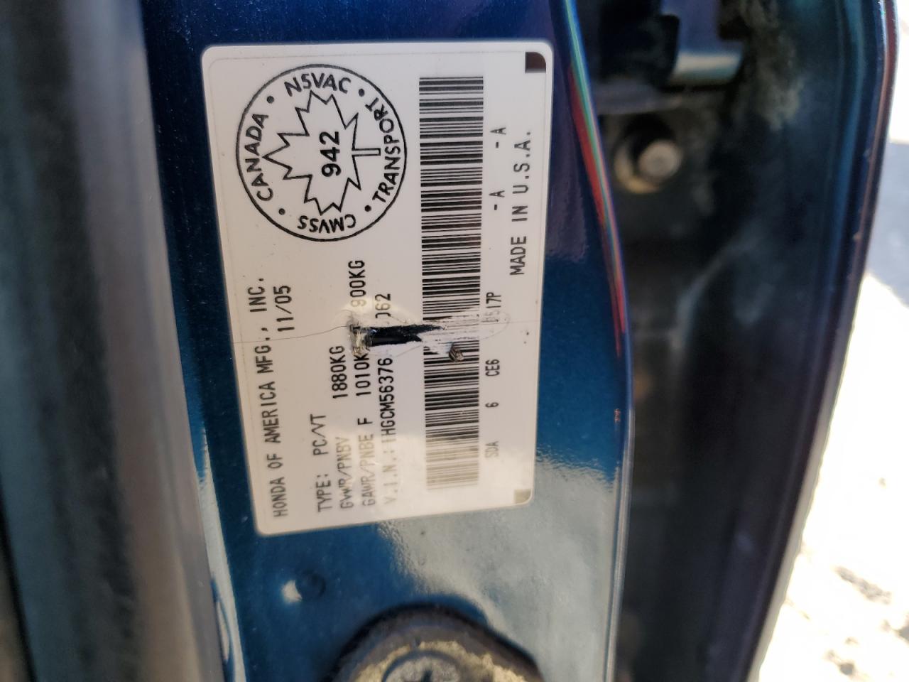 1HGCM56376A805062 2006 Honda Accord Se