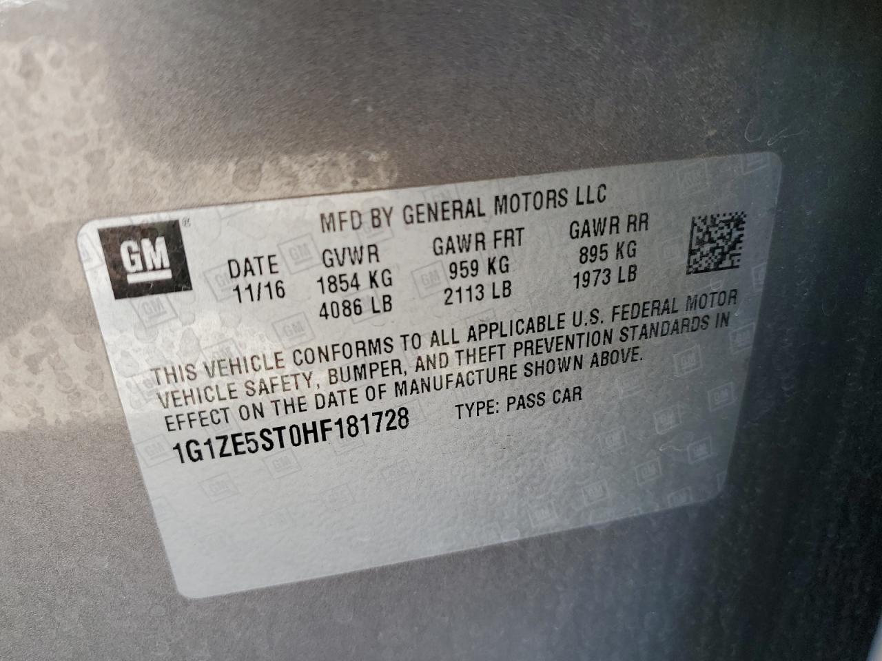 1G1ZE5ST0HF181728 CHEVROLET MALIBU 2017