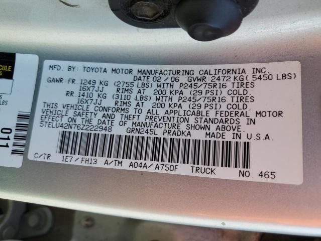 2006 Toyota Tacoma Double Cab VIN: 5TELU42N76Z222948 Lot: 48502404