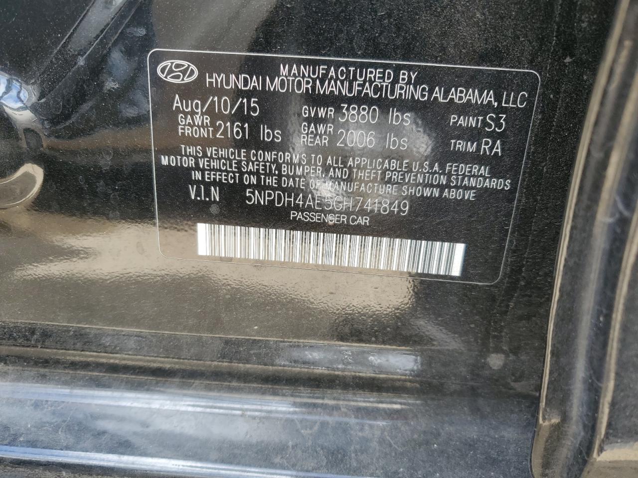 5NPDH4AE5GH741849 2016 Hyundai Elantra Se