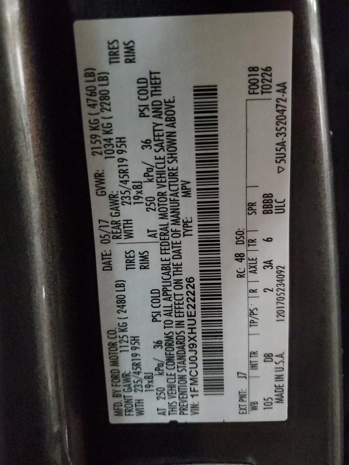 1FMCU0J9XHUE22226 FORD ESCAPE 2017