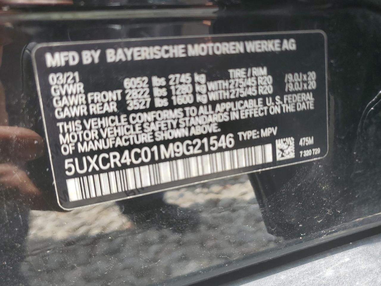 5UXCR4C01M9G21546 2021 BMW X5 Sdrive 40I