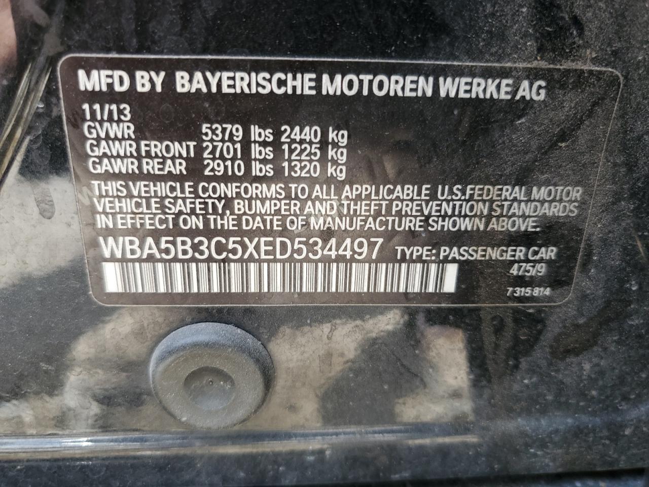 WBA5B3C5XED534497 2014 BMW 535 Xi