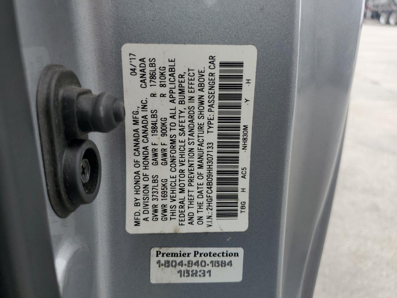 2HGFC4B09HH307133 HONDA CIVIC 2017