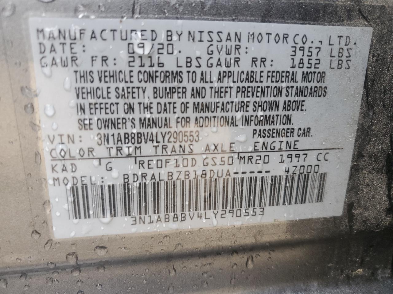 3N1AB8BV4LY290553 NISSAN SENTRA 2020