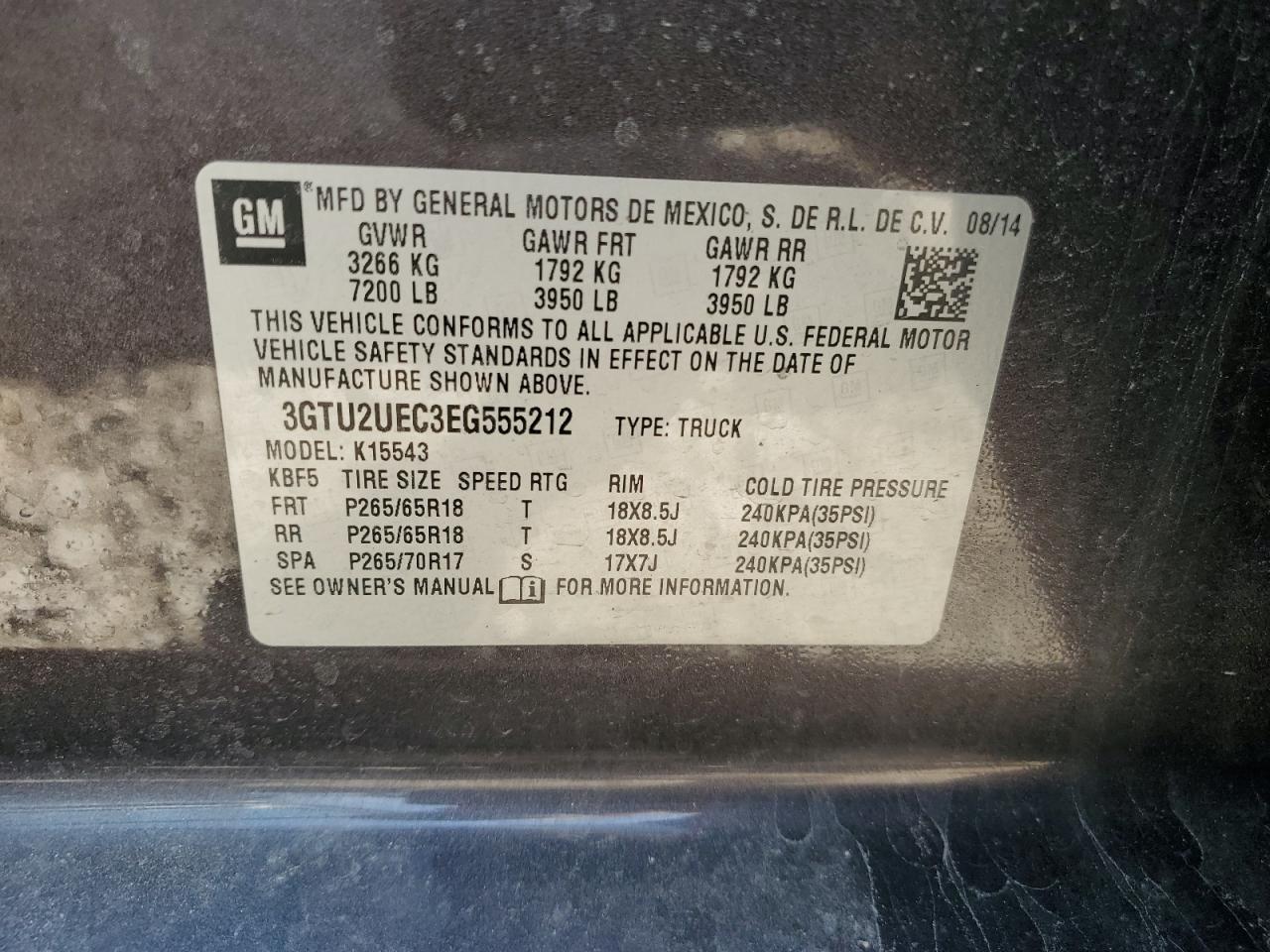 3GTU2UEC3EG555212 2014 GMC Sierra K1500 Sle