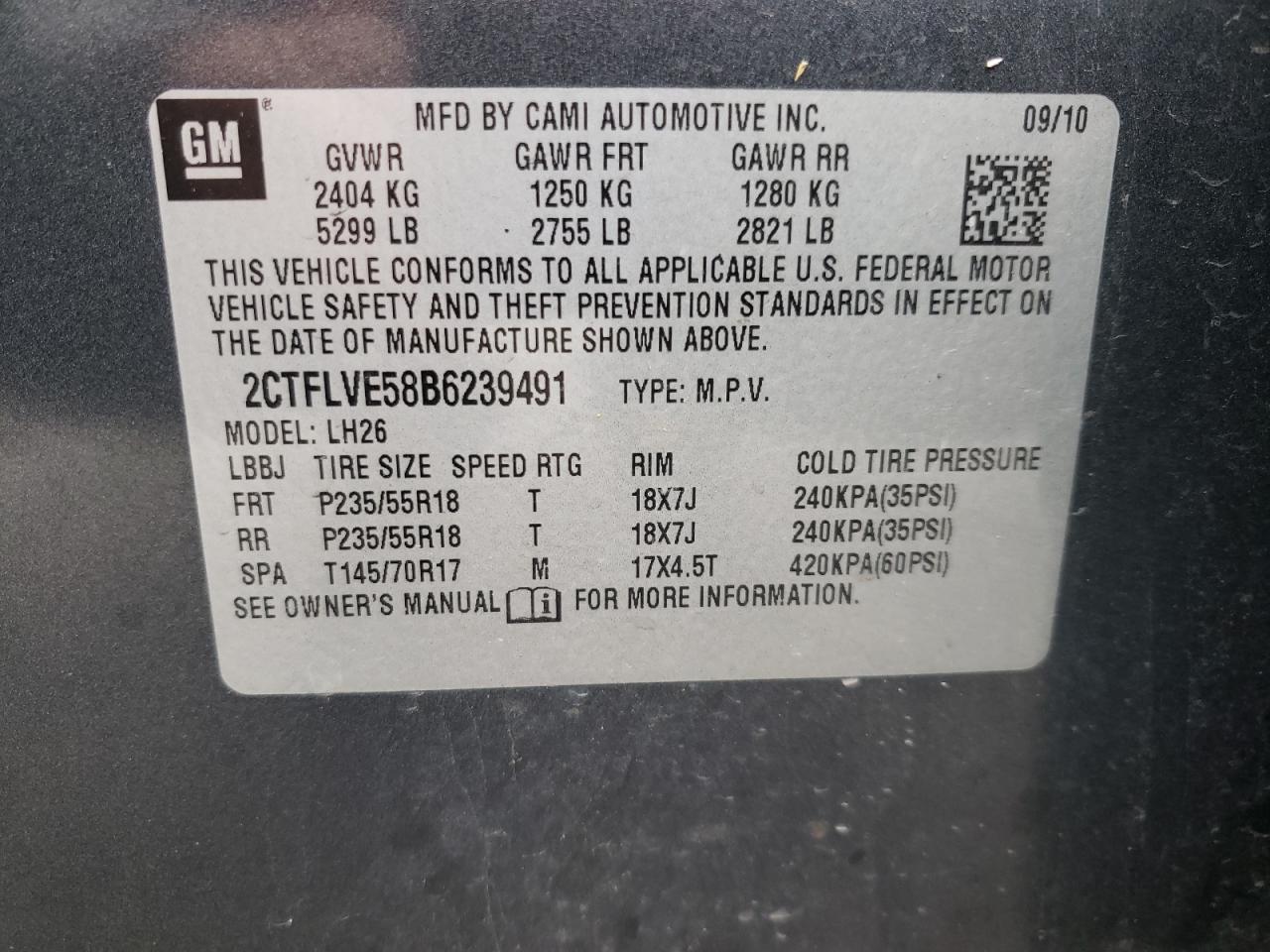 2CTFLVE58B6239491 2011 GMC Terrain Slt