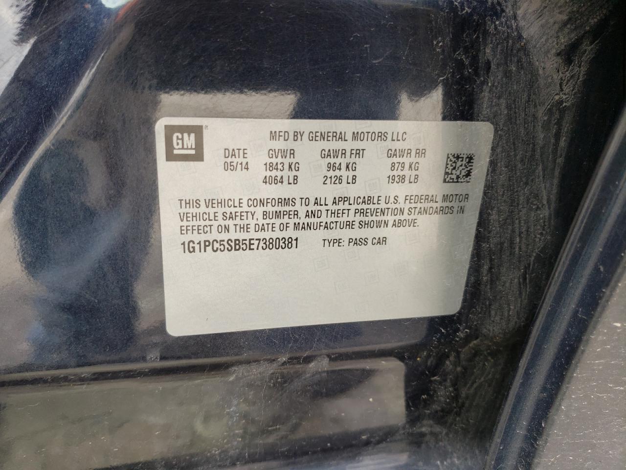 1G1PC5SB5E7380381 2014 Chevrolet Cruze Lt