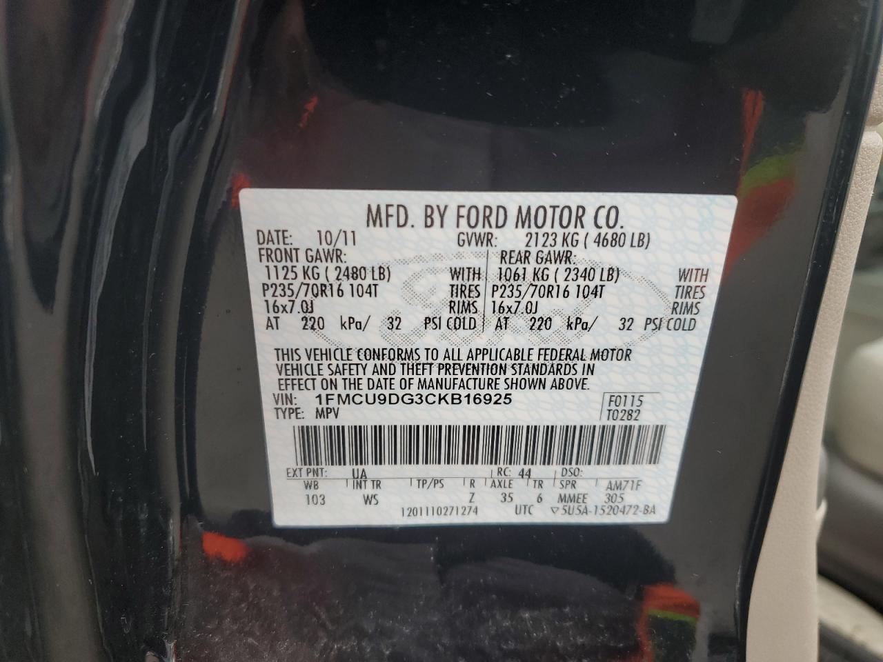 1FMCU9DG3CKB16925 2012 Ford Escape Xlt