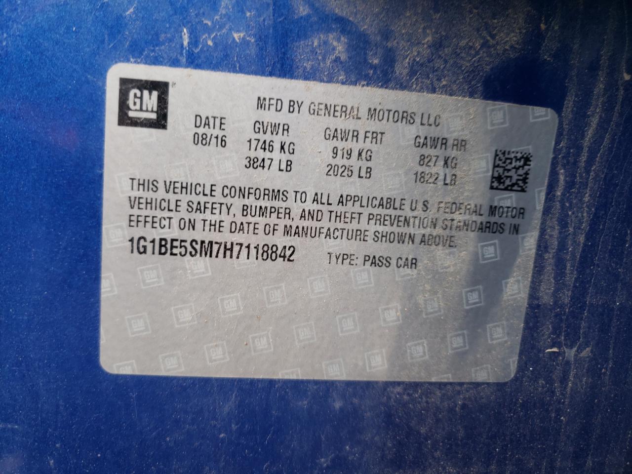 1G1BE5SM7H7118842 CHEVROLET CRUZE 2017