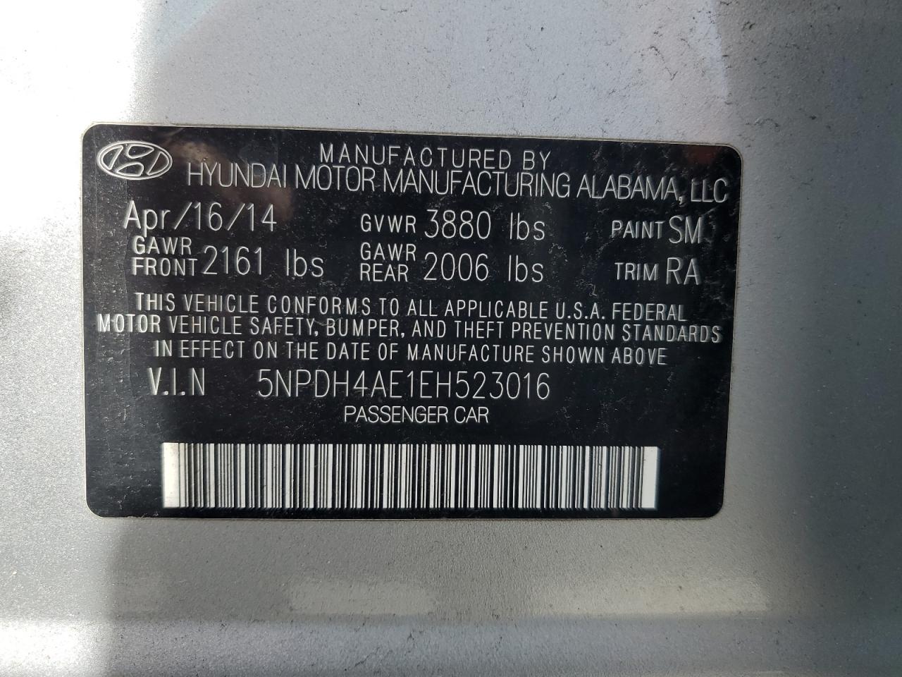 5NPDH4AE1EH523016 2014 Hyundai Elantra Se