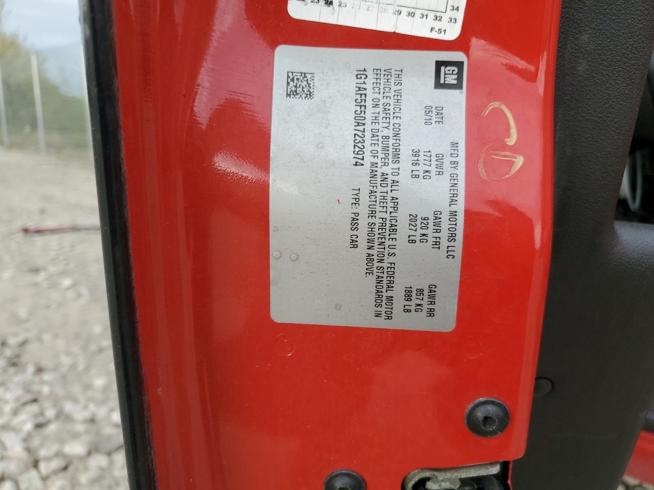 1G1AF5F50A7232974 2010 Chevrolet Cobalt 2Lt