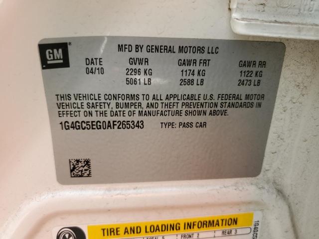 2010 Buick Lacrosse Cxl VIN: 1G4GC5EG0AF265343 Lot: 52679124