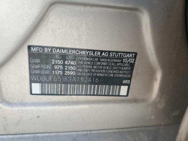 2003 Mercedes-Benz E 320 VIN: WDBUF65J83A152416 Lot: 53031154