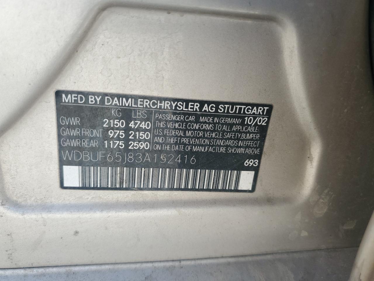 WDBUF65J83A152416 2003 Mercedes-Benz E 320