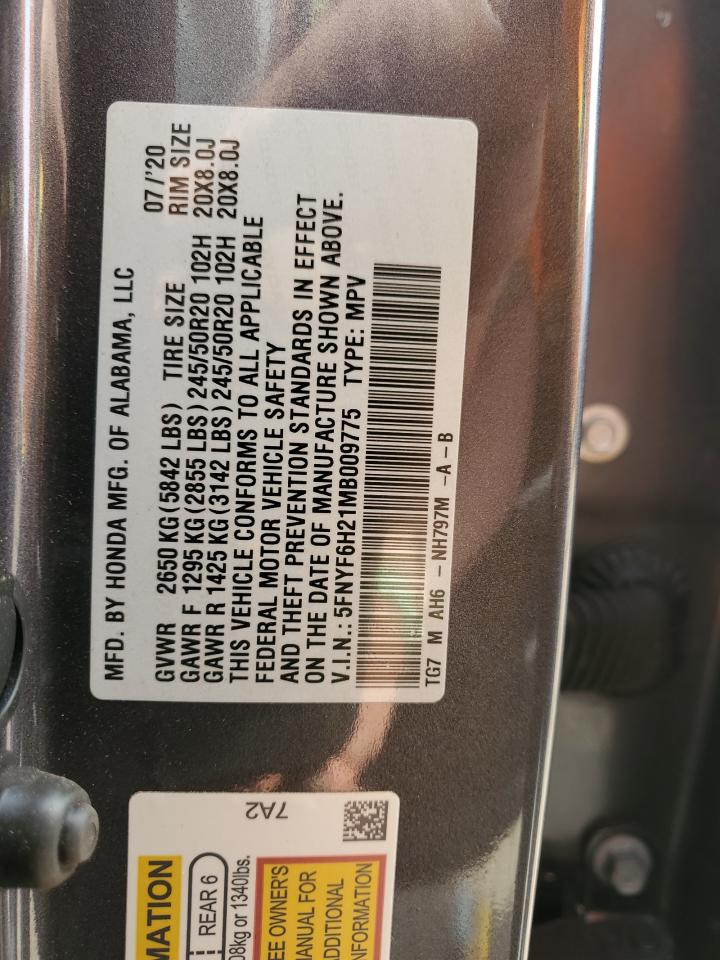 5FNYF6H21MB009775 HONDA PILOT 2021