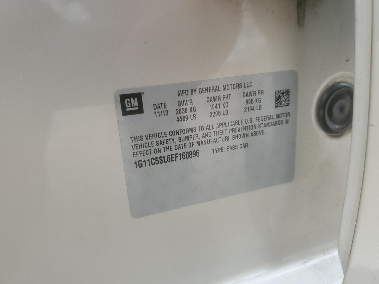 1G11C5SL6EF160896 2014 Chevrolet Malibu 1Lt