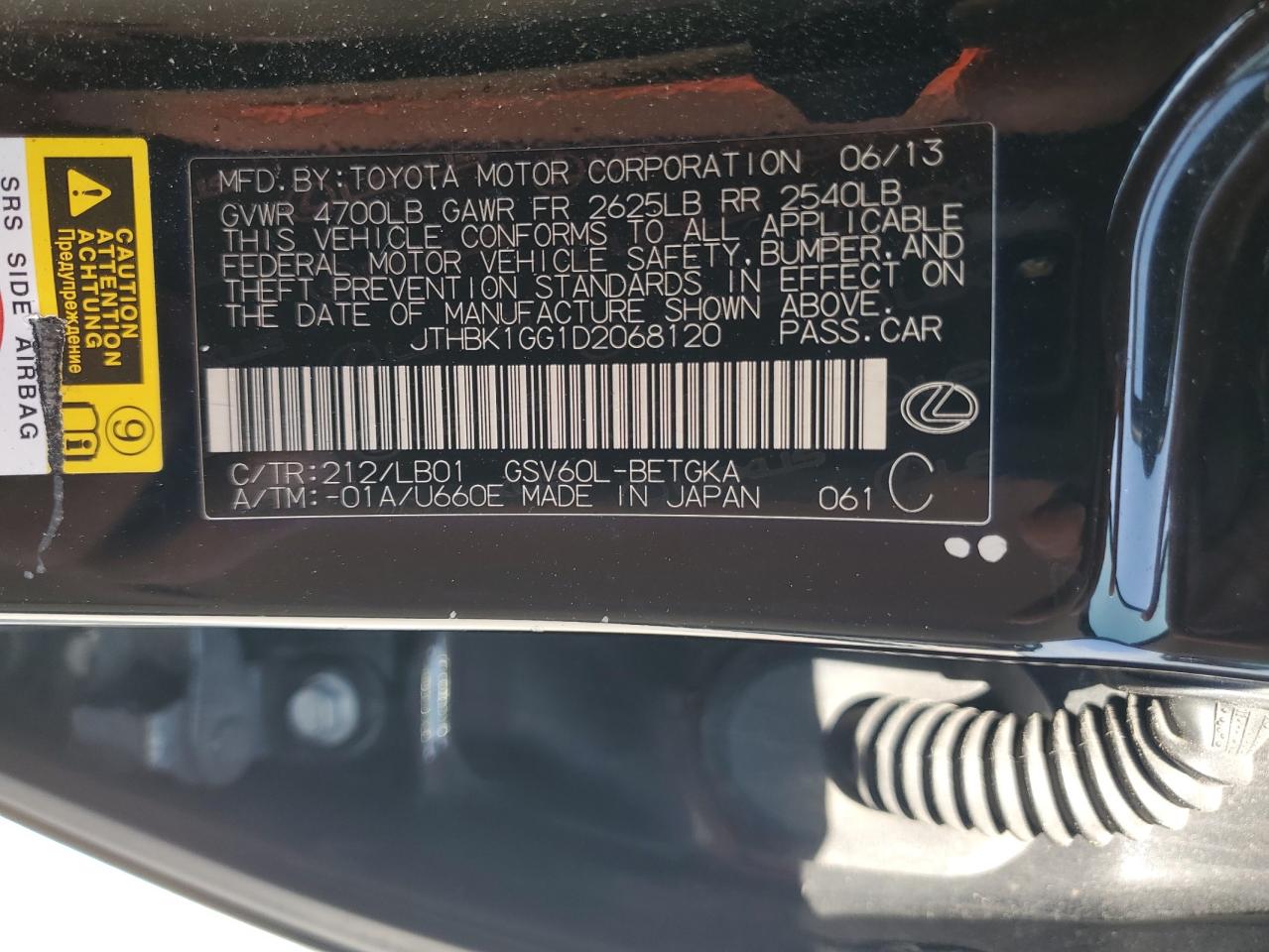 JTHBK1GG1D2068120 2013 Lexus Es 350