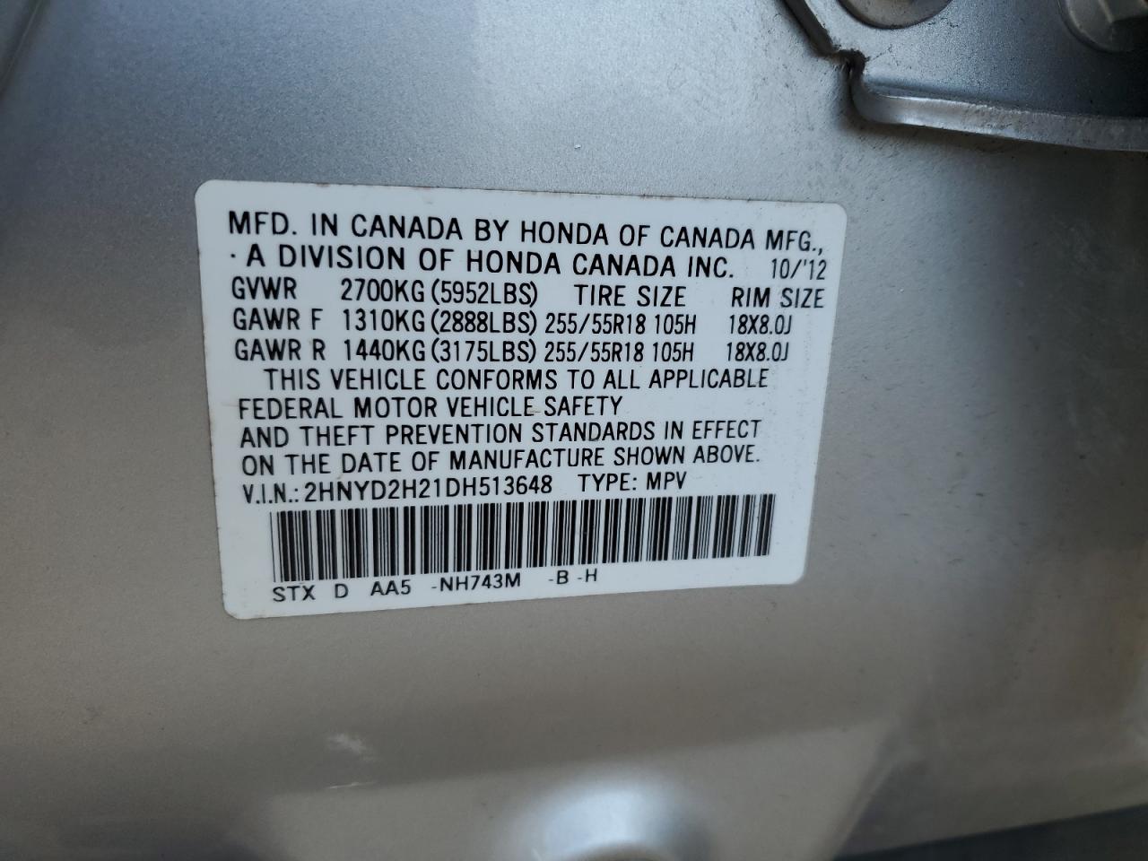 2HNYD2H21DH513648 2013 Acura Mdx