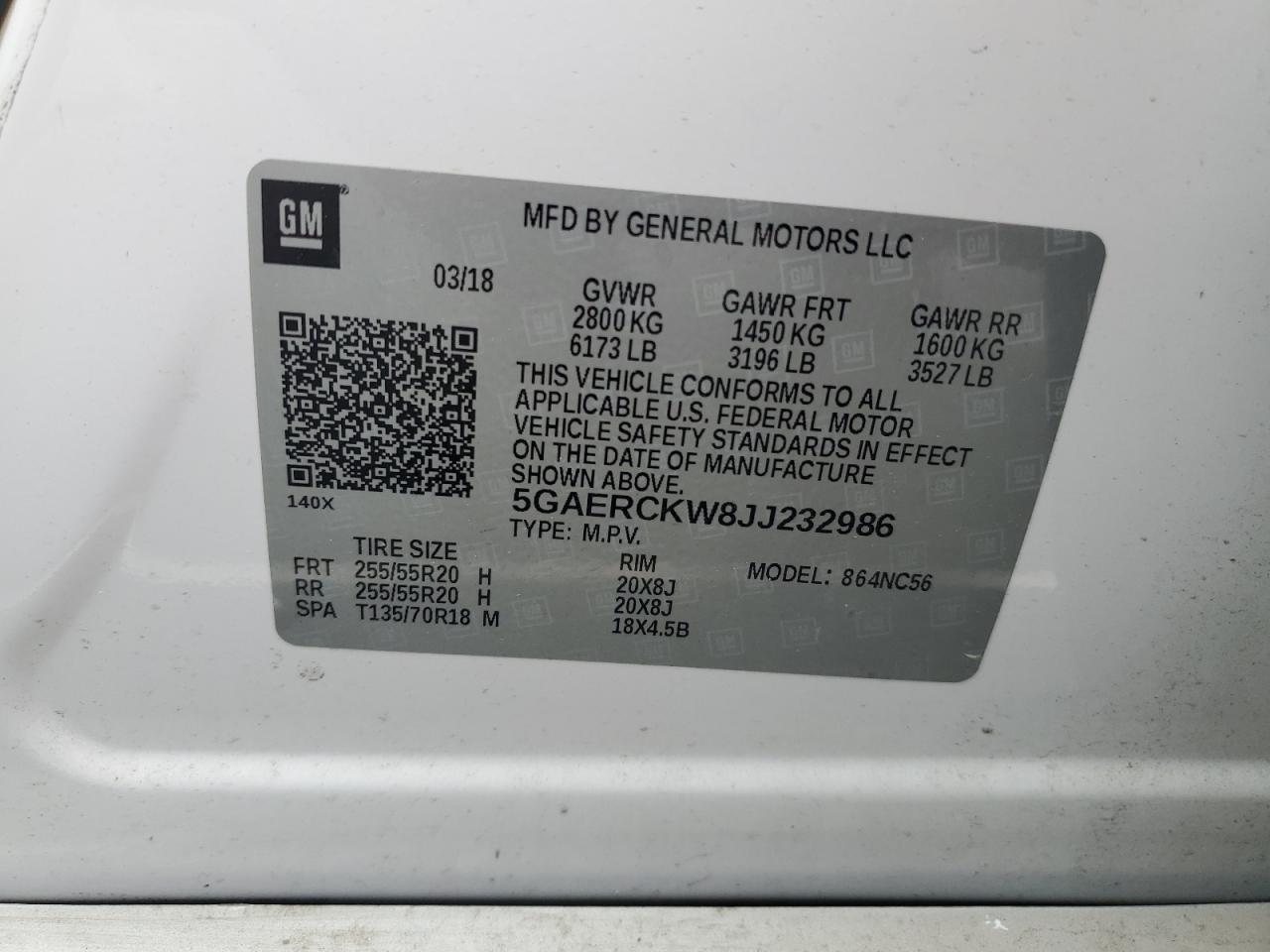 5GAERCKW8JJ232986 2018 Buick Enclave Premium